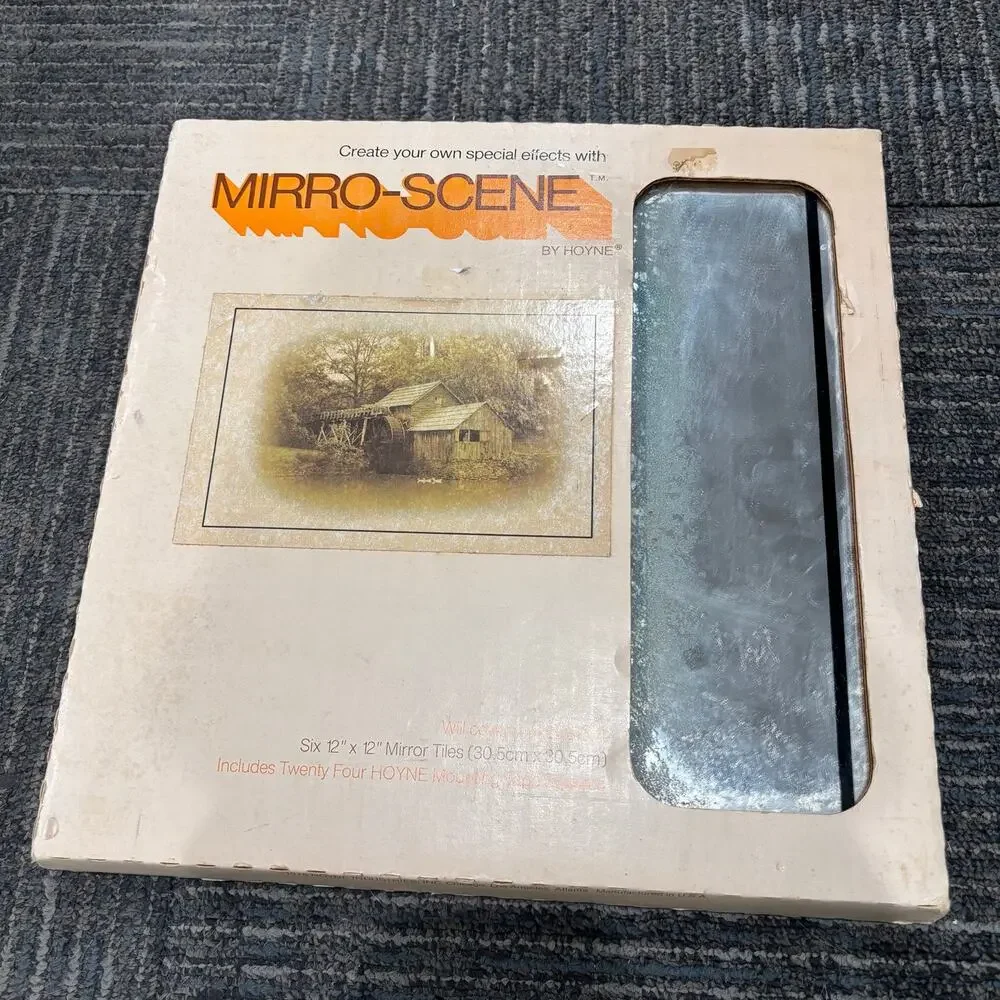 Vtg 1980s Hoyne Mirro-Scene Mill Barn Reflection Six 12x12 Mirror Panels Tiles